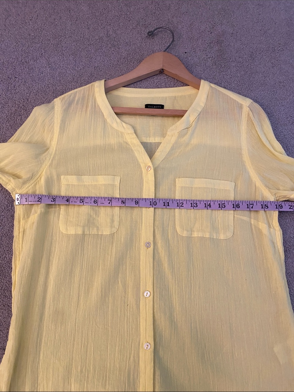 Talbots Bright Yellow Button-Front Cotton tunic with Chest Pockets - Picture 5 of 6